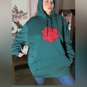 Original Deluxe Green Zip Up Sweater with Red Rose